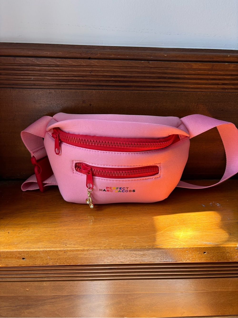 Marc Jacobs Pink Crossbody Belt Bag with Red Zippers